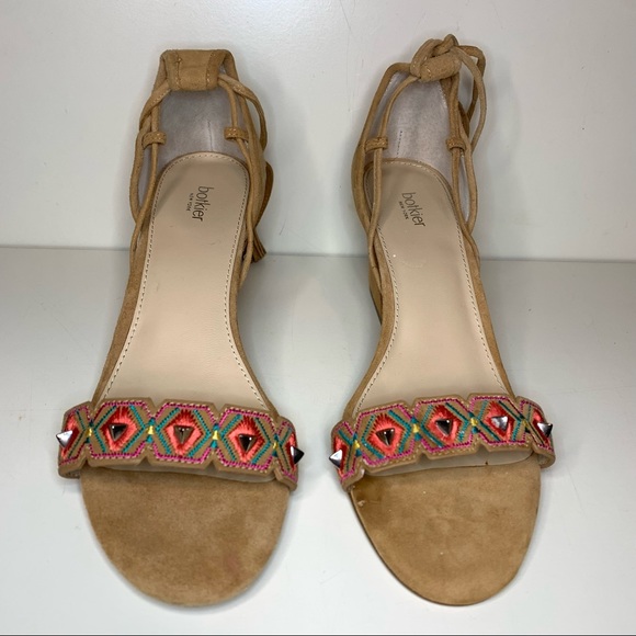 NWOT Vintage Botkier Suede Penelope City Sandal Lace Up Aztec Beaded Heel - Picture 10 of 14